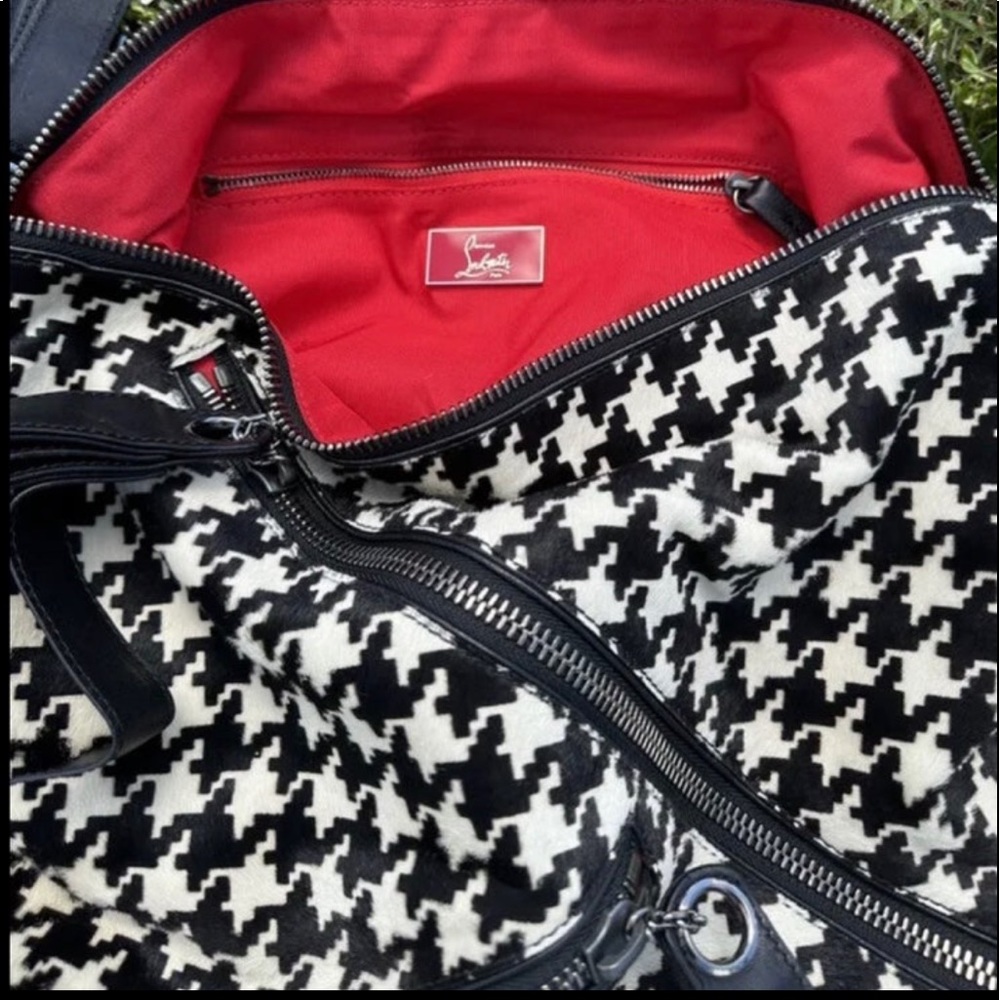 Christian Louboutin BLACK & WHITE HOUNDSTOOTH PONY-STYLE CALFSKIN CROSSBODY BAG
